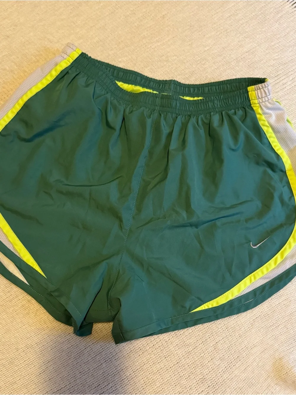 Nike Dark Green & Neon Yellow Dri-FIT Athletic Shorts